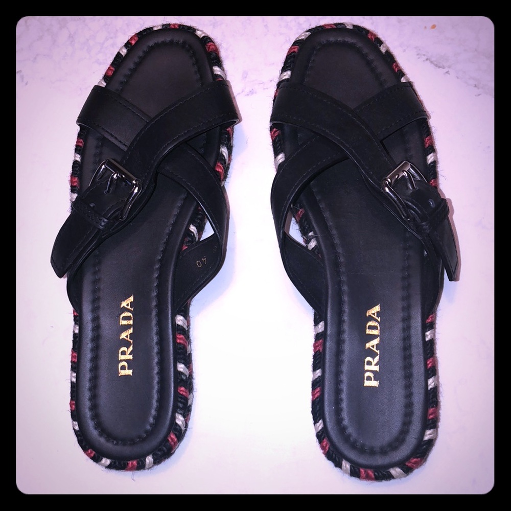 NEW Prada black leather sandals.